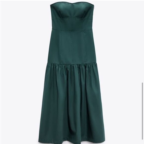 NWT ZARA GREEN TOPSTITCHED STRAPLESS MAXI DRESS size small - Picture 5 of 16